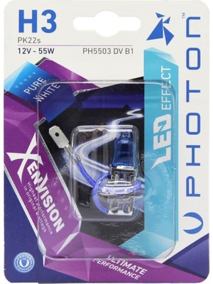 Özkaya Store Ampul H3 12V 55W Xen Vision (Tekli Blister) (Beyaz Işık) 6000K Pht PH5503 Dv B1
