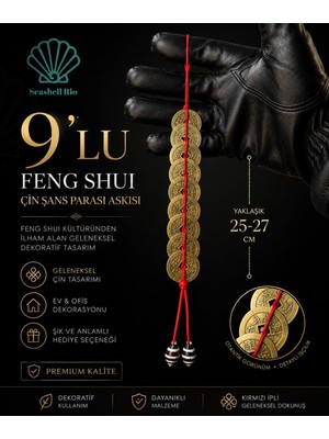 Brf Store Irmakxx 9’lu Feng Shui Çin Şans Parası Askısı | Geleneksel Dekoratif Süs | Yaklaşık 25-27 cm | 1 Ade