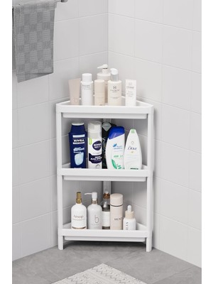 Özkaya Store 3 Katlı Üçgen Plastik Beyaz Banyo Mutfak Rafı MIT1059