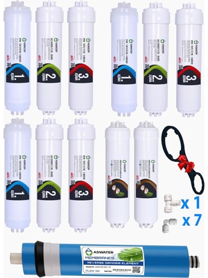 OEM 2 Yıllık Tam Bakım Seti, Aura Cerilon Silver, Platinium, Plus ve Tüm Kapalı Kasa Cihazlar ile Uyumlu, 12 Adet Su Filtresi, 2 Adet Musluk Bağlantısı, 20 Adet Bağlantı Parçası