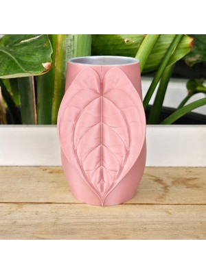 Brf Store Irmakxx Yaprak Desenli Kap – 3D Baskı Kalp Yaprağı Süslemeli Dekoratif Kap-Pembe