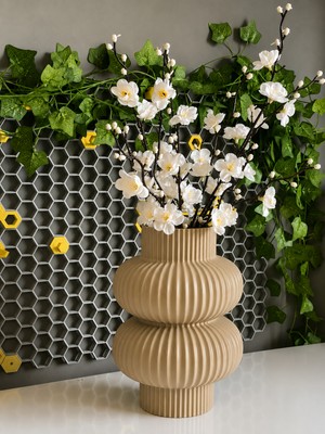 Brf Store Irmakxx Modern Çift Halkalı Dekoratif Vazo – Minimal Çiçek Vazosu, Masaüstü Ev ve Ofis Dekoru-Bej