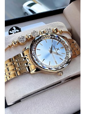 Brf Store Irmakxx Danıel Kleın Taşlı Kesme Cam Su Geçirmez Kadın Kol Saati Gold Renk Çelik Kordon Hediye Bilek
