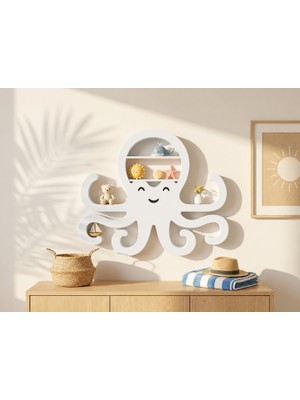 Brf Store Irmakxx Ahtapot Duvar Rafı – 3D Baskı Dekoratif Mini Raf-Beyaz