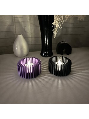 Brf Store Irmakxx Modern Çizgili Mumluk – 3D Baskı Tealight Mumluk (1 Adet)-Mor