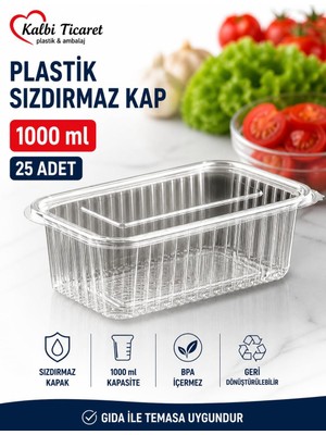 Özkaya Store Plastik Saklama Kabı 1000 gr 25 Adet Plastik Kapaklı Kase Sızdırmaz Kap Şeffaf Kullan At Kase