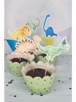 Özkaya Store Dinozor Konsept Kürdan Süsleri Cupcake Süsleri Lüks Büyük Boy 10LU Paket