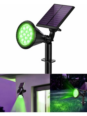 Özkaya Store Forlife Yeşil 18 LED Spot Güneş Enerjili Bahçe Aydınlatma Lambası, Fotoselli, Spike Aplik, 18W Su Geçirmez Dış Mekan Solar Lamba, Ağaç, Veranda, Garaj, Havuz, Duvar ve Zemin Montajına Uygundur 42 cm