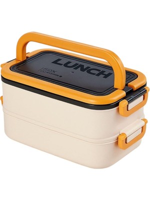 Özkaya Store Taşınabilir Yemek Kabı 2 Katlı Lunch Box Diyet Beslenme Kutusu Saklama Kabı Çatal Kaşıklı Sefer Tası (Sarı)