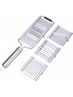 OEM 4 Bıçaklı Metal El Rendesi – Mandolin Tipi Çok Amaçlı Rende ve Dilimleyici, Peynir Sebze Meyve Doğrayıcı, Paslanmaz Çelik Gövde, Ergonomik Saplı Pratik Mutfak Aleti