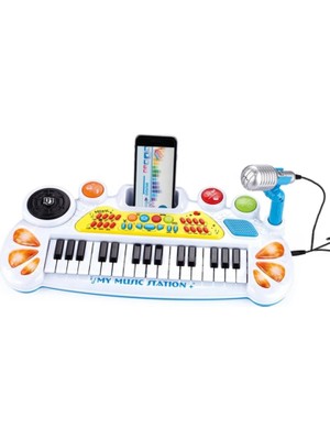 Özkaya Store Elektronik Org Müzik Seti Mikrofonlu 45 cm Çocuk Piyano Mp3 Girişli LED Işıklı Karaoke Oyuncak 3+ Yaş Beyaz
