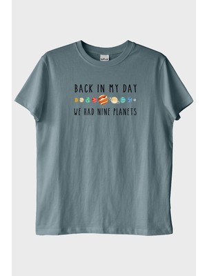 Lofux Back In My Day We Had Nine Planets Baskılı Mavi T-Shirt