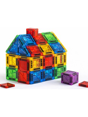 OEM Manyetik Yapı Blokları - 64 Parça Seyahat Tipi Mini Bloklar Metal Saklama Kutulu Çanta Boy Renkli