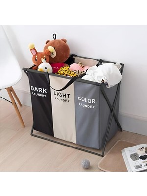 Özkaya Store 3 Bölmeli Katlanabilir Çamaşır Sepeti Siyah Beyaz Renk Ayırmalı Çamaşır Organizer