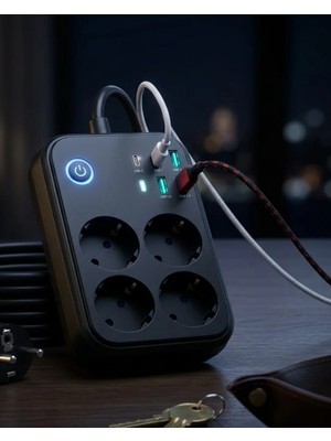 TeknoKapsül Akım Korumalı Uzatma Prizi 4 USB 2 Type C Dayanıklı ve Güvenli Tasarım