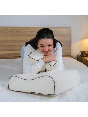 Özkaya Store Ortopedik Visco Yastık Boyun Destekli Yastık Visko Atella Doğal Keten Kılıflı 60X40X14-12 cm
