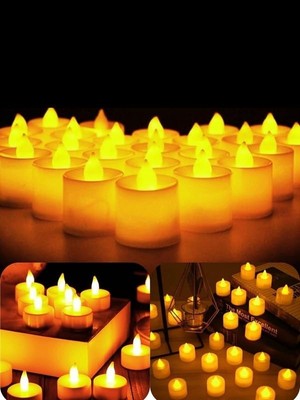 Özkaya Store Rkmstore Tealight LED Mum 24’lü – Sarı Işıklı Dumansız Pilli Mum Seti (Piller Dahil)