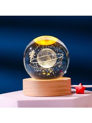 Özkaya Store Mr 3D Kristal Cam Küre, Ahşap Soketli Gece Lambası,led, Sevgiliye Hediye, Noel, Öğretmenler Günü, Özel Tasarım Harika Bir Hediye (Satürn Kızı)