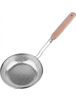 Özkaya Store Ahşap Saplı Uzun Kulplu Çelik Kevgir – Paslanmaz Metal Süzgeç, Derin Gövdeli, Ergonomik Tasarım, Isıya Dayanıklı, Mutfak Gereci (14 Cm)