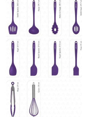 OEM Salvatore 10 Parça Mor Isıya Dayanıklı Yanmaz Yapışmaz Silikon Spatula Seti - VLT1156