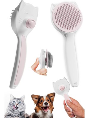 Özkaya Store Kedi Köpek Otomatik Temizlenen Tuşlu Tüy Toplayıcı Tarak Basmalı Kedi Köpek Fırçası Evcil Pet Hayvan Tüy Kıl Toplama Fırçası