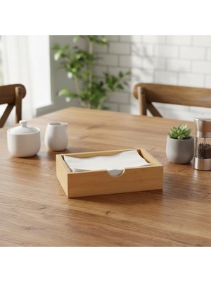 TeknoKapsül Doğal Bambu Peçetelik ve Çok Amaçlı Organizer Kutu - 18.5X12.5X5 cm Masaüstü ve Banyo Düzenleyici Ahşap Stand