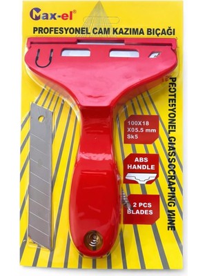 OEM Profesyonel Cam Kazıma Bıçağı, Sk5 Çelik Keskin Uç, Abs Ergonomik Sap, 100X18 Mm, 2 Yedek Bıçaklı Cam ve Yüzey Temizleme Aparatı