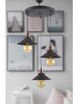 Alfa Modern Siyah Metal Sarkıt Cafe - Mutfak 3 Lü Avize