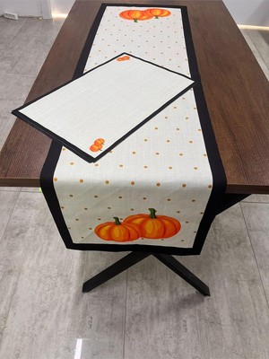 Turuncu Balkabağı Desenli Runner ve Amerikan Servis 40 x 140