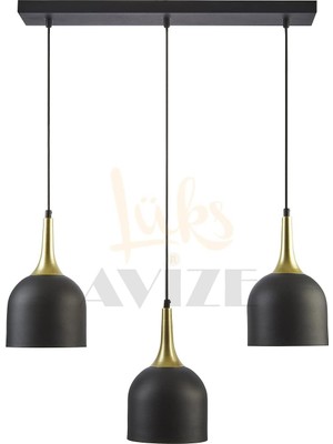 Reına Modern Tasarım Metal Başlık Siyah Renk Sıralı Cafe - Mutfak Sarkıt 3 Lü Avize