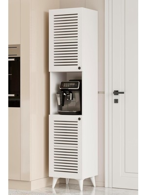 Furnitt Home Panjur Kapaklı Açık Raflı Çok Amaçlı Yüksek Dolap – 185X40X37 cm Beyaz, Gri,