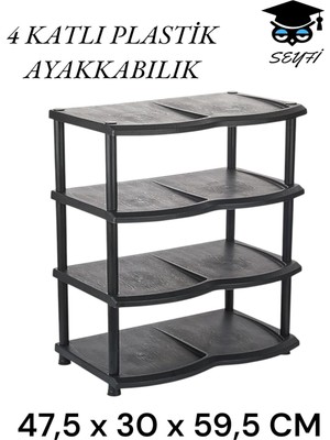 Kirtasiye 4 Katlı Siyah Ayakkabılık Plastik, 47,5 x 30 x 59,5 cm