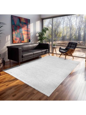 Kaymaz Taban Halı, Aden Leona 1, Makinada Yıkanabilir Şönil Dokuma Halı (Beyaz - 100 x 400CM)