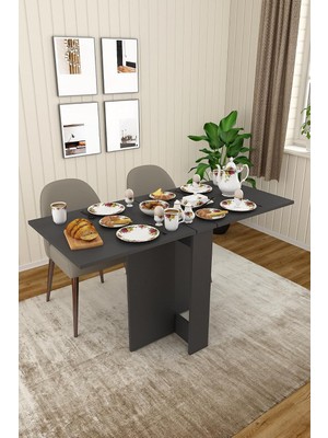 Asra Trend Koyu Gri Desen Km-32 Ultra Ince Katlanır Masa 133X60 cm 17 cm Kapalı Genişlik 6 Kişi
