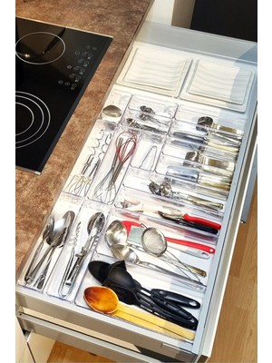 OEM 16'lı Set Modüler Kaşıklık ve Kepçelik Çekmece Içi Düzenleyici Şeffaf Mutfak Organizer Şeffaf 85 x 49