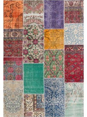 Gloria TD776 Multi Patchwork Desen Dokuma Saçaklı Kilim, Multi, 120 x 180