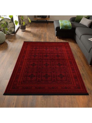 Afgan Türkmen Otantik Desenli Dokuma Bordo Oturma Odası Salon Mutfak Halısı 5969A_ZS72