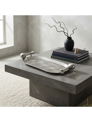 sembol Mushroom Sılver Dekoratif Tepsi 46X20X6
