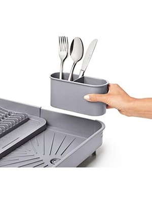TeknoKapsül Miss Collection Açılır Kapanır Bulaşıklık Tabaklık, Su Tahliye Oluklu ve Çatal Bıçak Kurutmalıklı-Modern Tasarım Plastik (Gri)