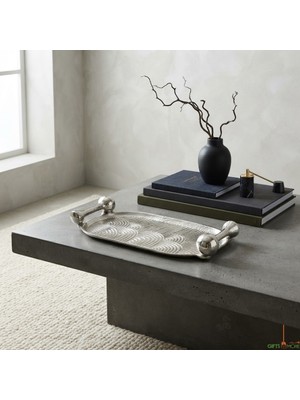 sembol Mushroom Sılver Dekoratif Tepsi 38X17X6