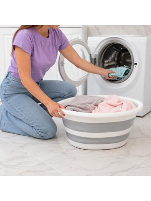 27 Litre Katlanabilir Çamaşır Sepeti, Yer Kaplamaz Pratik Kirli ve Temiz Çamaşır Sepeti, Banyo