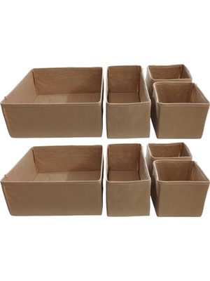 8'li Bej Çekmece Içi Düzenleyici Organizer Set - Çok Amaçlı Dolap Içi Kutu Seti