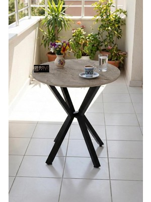 Bahçe Masası Ahşap Balkon Teras Cafe 70 Çap Yuvarlak Mutfak Yemek Masası 9821 Traverten (Sadece