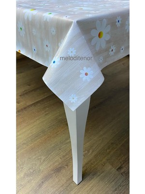 Kalın Elyaf Astarlı Kaymaz Silinebilir Papatya Pvc Muşamba Masa Örtüsü Krem 140 x 180