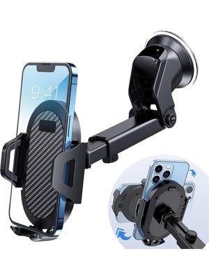 TeknoKapsül Araç Telefon Tutucu – 360° Dönebilir Vantuzlu, Şok Emici, Tek Tuşla Sabitleme, Ultra Güçlü Vakum, 4.7”–7” Telefonlar Için Uyumlu
