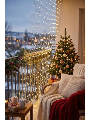 OEM Yılbaşı Ağacı ve Oda Dekorasyon Kumandalı 8 Ayrı Moda Sahip 3X3M 300X300CM Perde LED 10 Saçaklı Sarkıtlı 300 LED Gün Işığı Kalp Askı