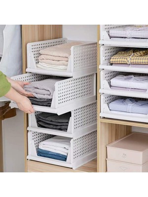 OEM 3'lü Raylı Elbise Dolap Içi Organizeri - Mutfak Banyo Düzenleme Depolama Üst Üste Dizilebilir (1, Beyaz)