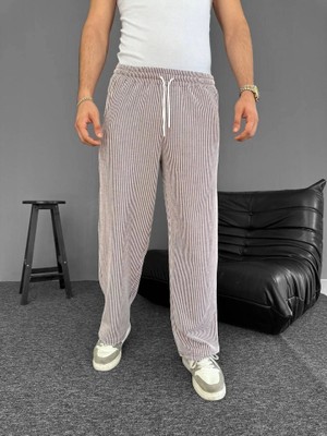 Modi Su Yolu Çizgili Cepli Pantalon - Kahverengi