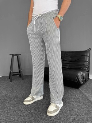 Modi Su Yolu Çizgili Cepli Pantalon Gri