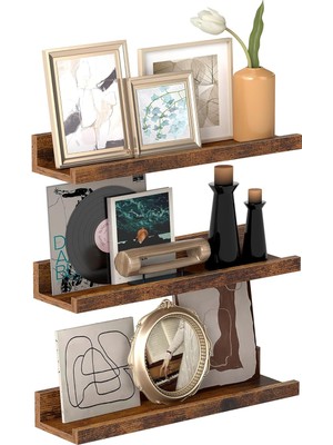 OEM Duvar Rafları, 3'lü Set, Yüzer Raflar, Uzunluk 38 Cm, Dekoratif Öğeler, Baharat Kavanozları ve Resim Çerçeveleri Için Yükseltilmiş Ön Kenar, Eski Kahverengi LWS037X01